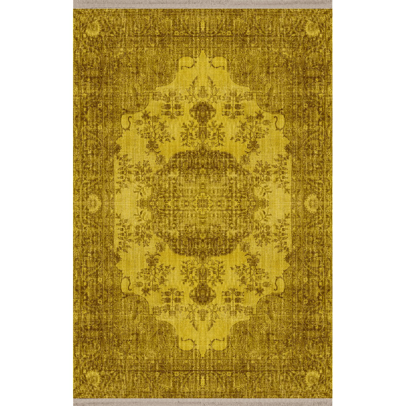 Tapis décoratif rétro à motif jaune, Rectangle 3 pi 9,81 po x 4 pi 11,06 po