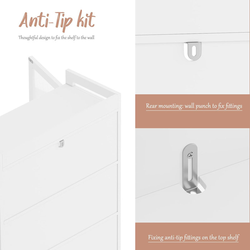 White Adjustable Over-the-Toilet Storage Rack with Acrylic Doors