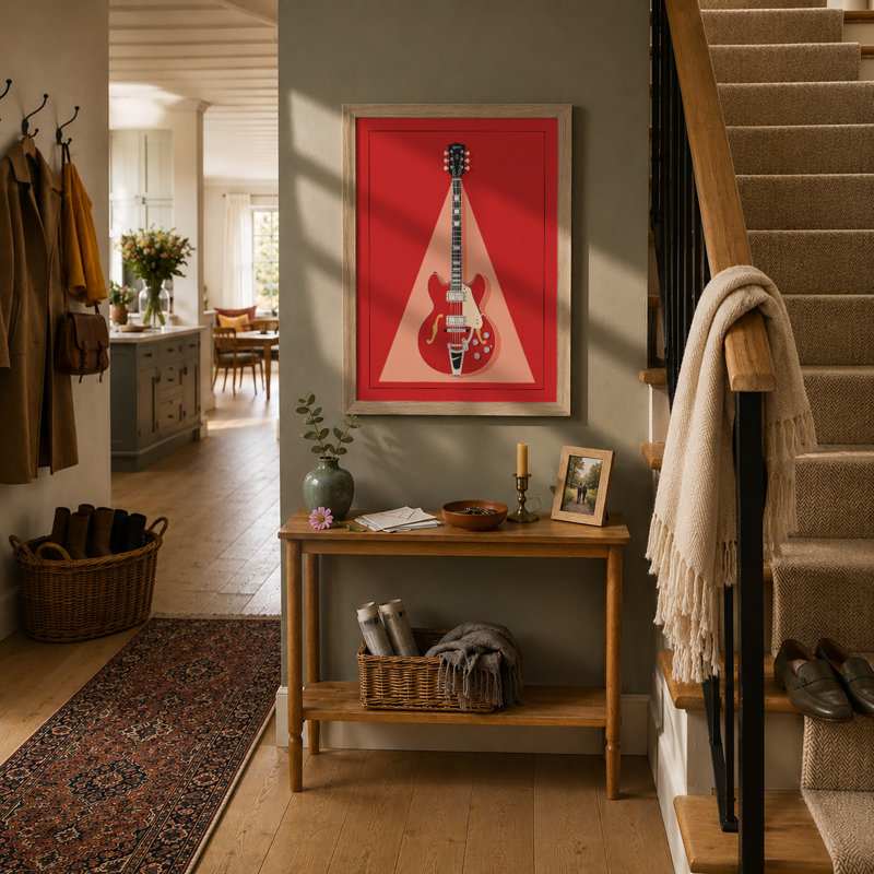 Iconic Guitar Mid-Century - Framed Print, A2 - 59.4 x 42.0 cm, Oak
