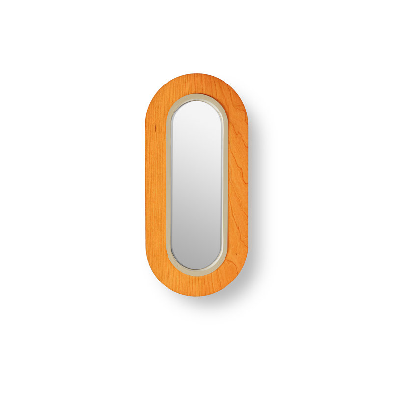 Applique murale lentille ovale - DEL DIM0-10V - Ivoire mat - Placage de bois - Abat-jour orange, Orange, Silver