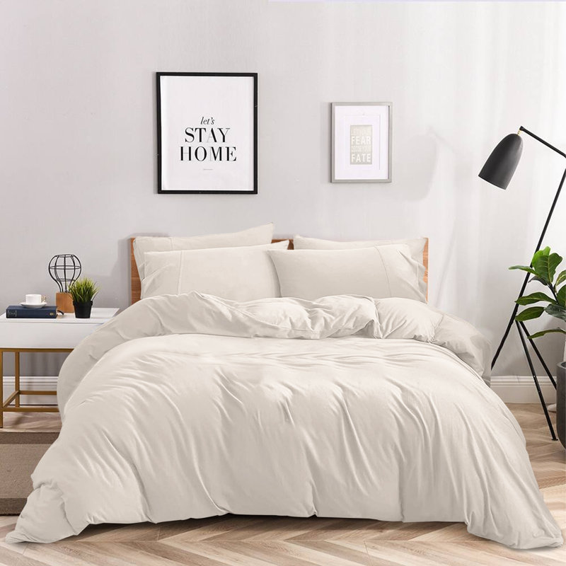 Anicia Super Soft 250 TC Microfibre Reversible Plain Duvet Cover Set, Kingsize Duvet Cover + 2 Pillowcases, Cream