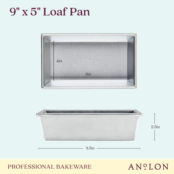 Basics Rectangular Baking Bread Loaf Pan, 9.5 x 5 Inch, Set of 2,  Gray