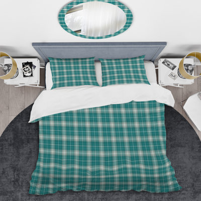 Turquoise Checked Tartan Polyester Plaid Duvet Cover
