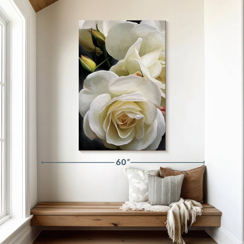 Harnek roses blanches crémeuses, H 48 po x l 32 po