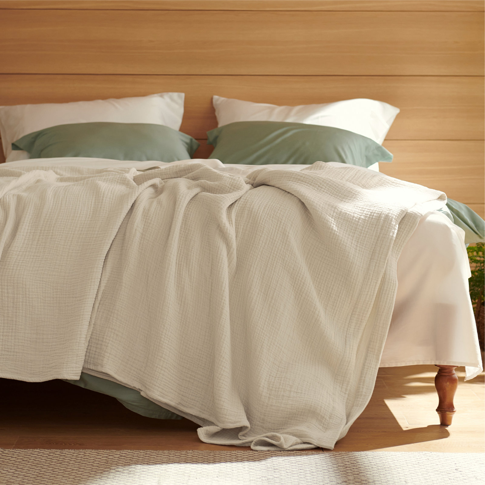 Bedsure 100% Cotton Muslin Blanket, 4-Layer Lightweight Summer Blanket for Dorm, Couch & Everyday Comfort, 200 GSM, Beige