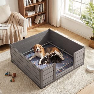  Pet Whelping Box Kit with Built-in Floor and Reusable Potty Pad