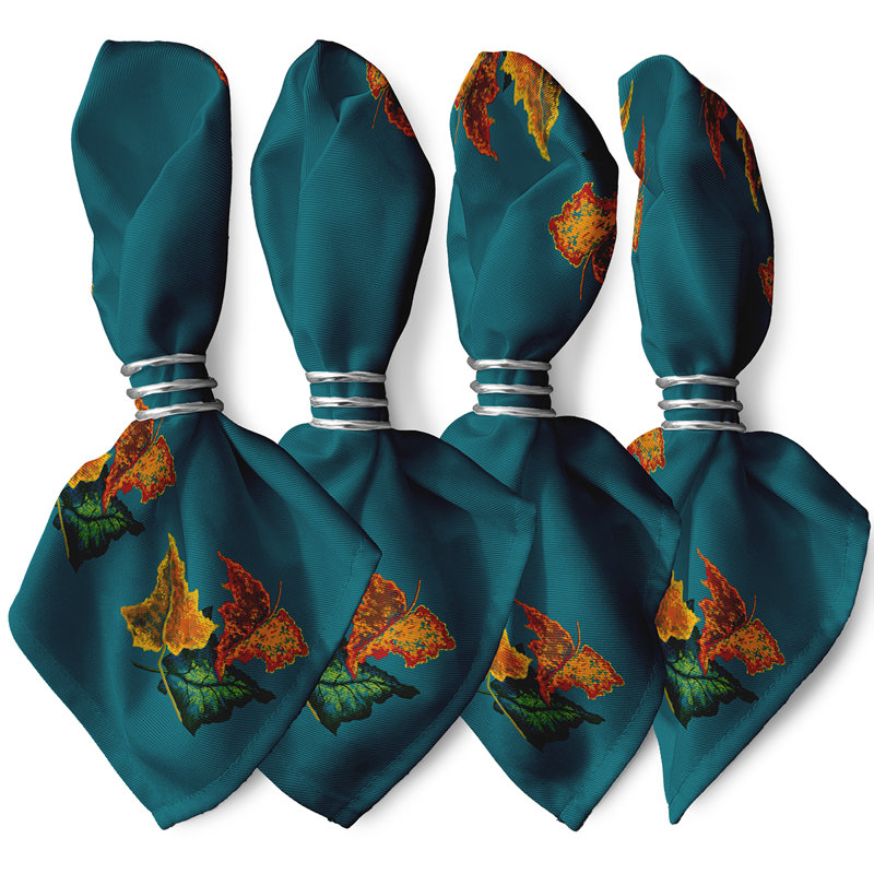 Serviette à imprimé fleurs d'automne, L 18 po x L 18 po, Bleu sarcelle