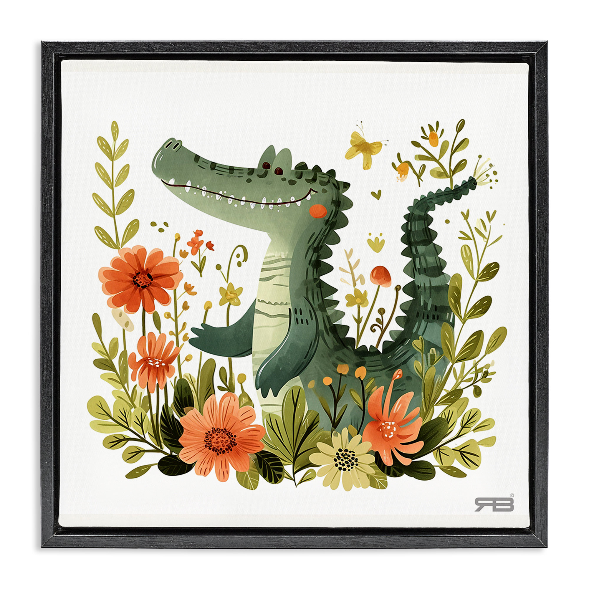 Trinx Floral Happy Alligator Framed Floater Canvas Wall Art by Roozbeh ...