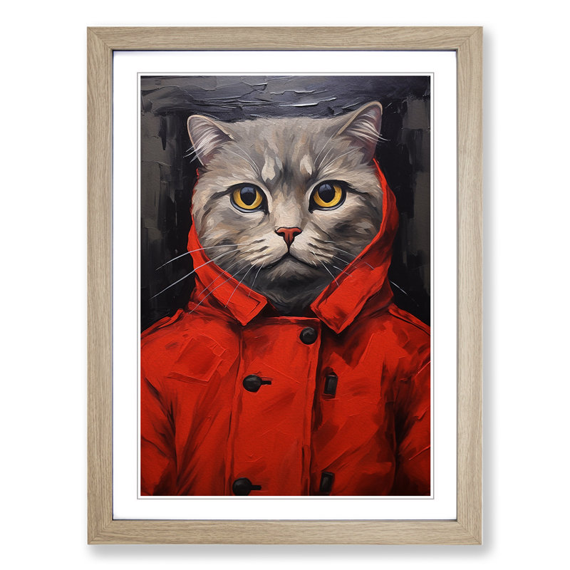 Cat Neo-Plasticism - Single Picture Frame Print on Wood, Oak Framed, 34cm H x 25cm W x 2cm D