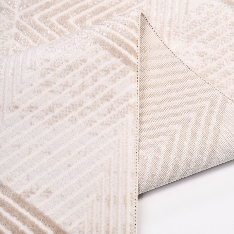 Modern/Geometric Cream Machine Washable Non-Slip Area Rug, Rectangle 2'8" x 5'