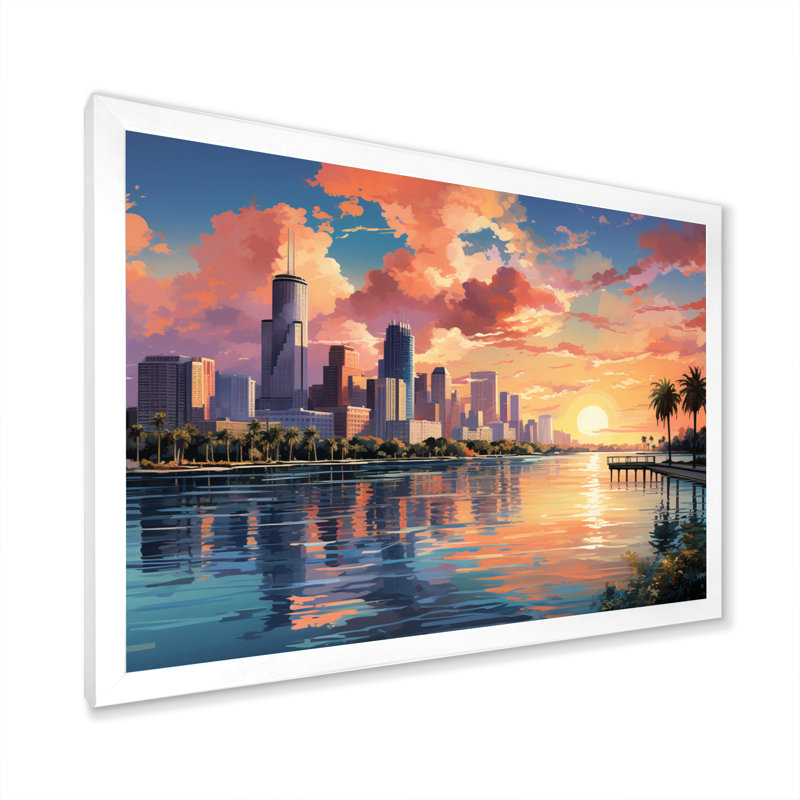 Sunshines State Miami IV, H 30 po x l 40 po x P 1,5 po, Cadre photo blanc