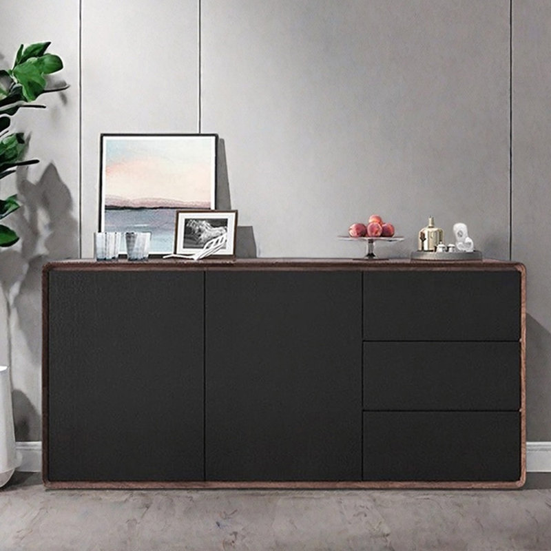 Armoire d'entrée moderne et minimaliste, Bois de noyer / noir, H 31,5 po x l 70,9 po x P 15,7 po