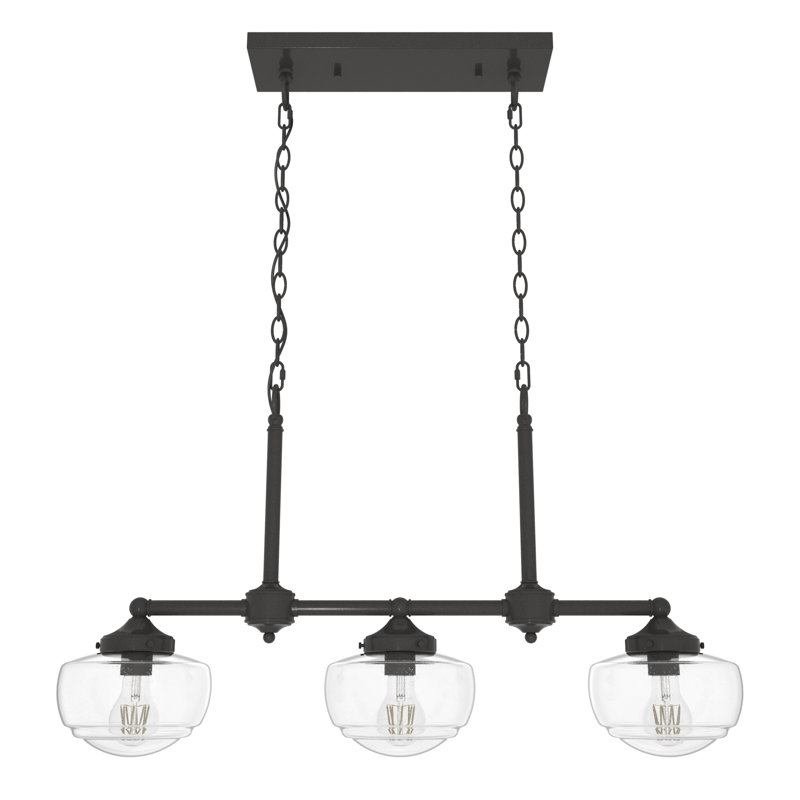 Saddle Creek 3 - Light Kitchen Island Linear Schoolhouse Chandelier, Noble Bronze