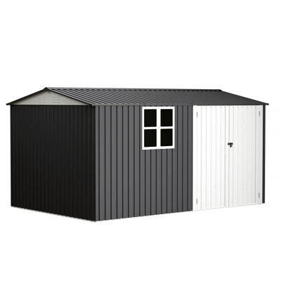 Remise de rangement pour l'extérieur Remise de rangement extérieure de 8 pi x 12 pi avec fenêtres, toit incliné et porte verrouillable double, grande remise avec 6 évents, remise à outils de jardin pour la cour
