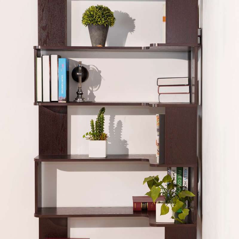 Space-Saving Freestanding Corner Bookshelf with Safety Features, Ox Blood Red