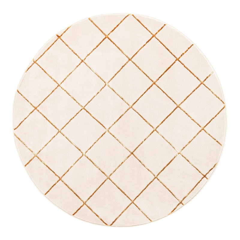 Latitude Run® Checks Nikica Rug White and Gold, Round 6'1"