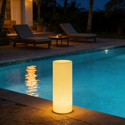 16-Color Changing LED Outdoor Cylinder Floor Lamp with Remote Control