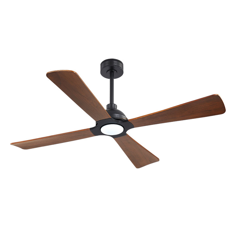56 In. 4 Solid Wood Blades Indoor Ceiling Fan With Light Kit And Remote Control, Black, Walnut