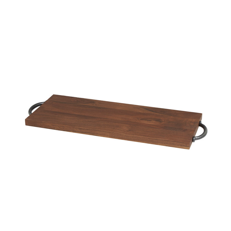 Plateau de décoration de salon en bois brun avec poignées en métal noir Kens Birglinde, H 1,95 po x l 27,50 po x P 10 po