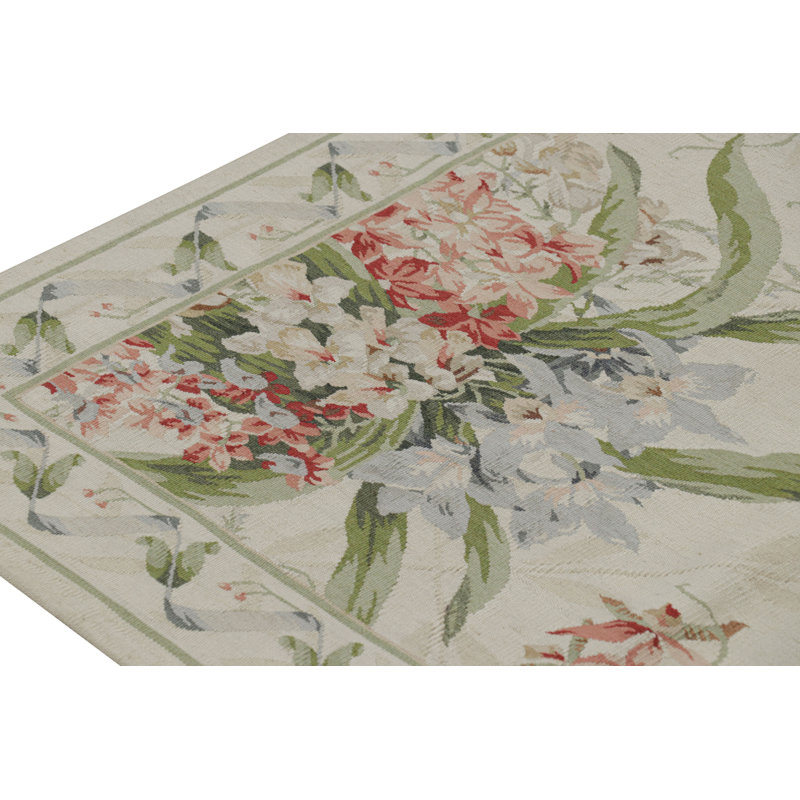 Rug & Kilim’S Tudor Style Rug In White And Cream With Floral Patterns, Rectangle 7'11" x 10'2"