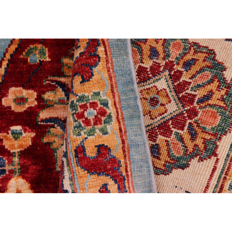 Tapis beige / rouge / bleu en laine noué à la main 8 pi 2 po x 11 pi 9 po Grigori