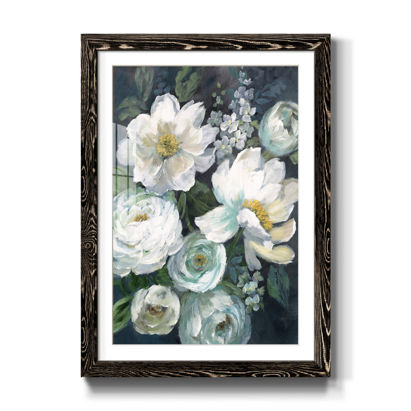 Douces pivoines II - Peinture encadrée sur papier, Noir, H 37,5 po x l 27,5 po x P 1,5 po