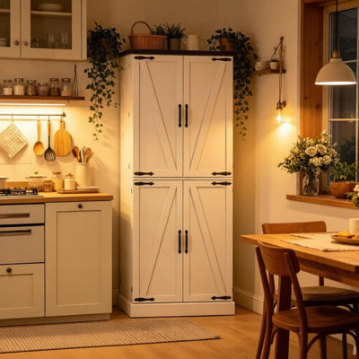 Tall Pantry Cabinet with 8 Door Racks and Adjustable Shelves