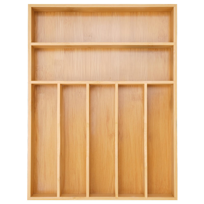 Organisateur de couverts en bambou pour tiroir de cuisine, 7 ustensiles et plateau à couverts avec compartiments profonds, porte-couverts naturel pour la cuisine
