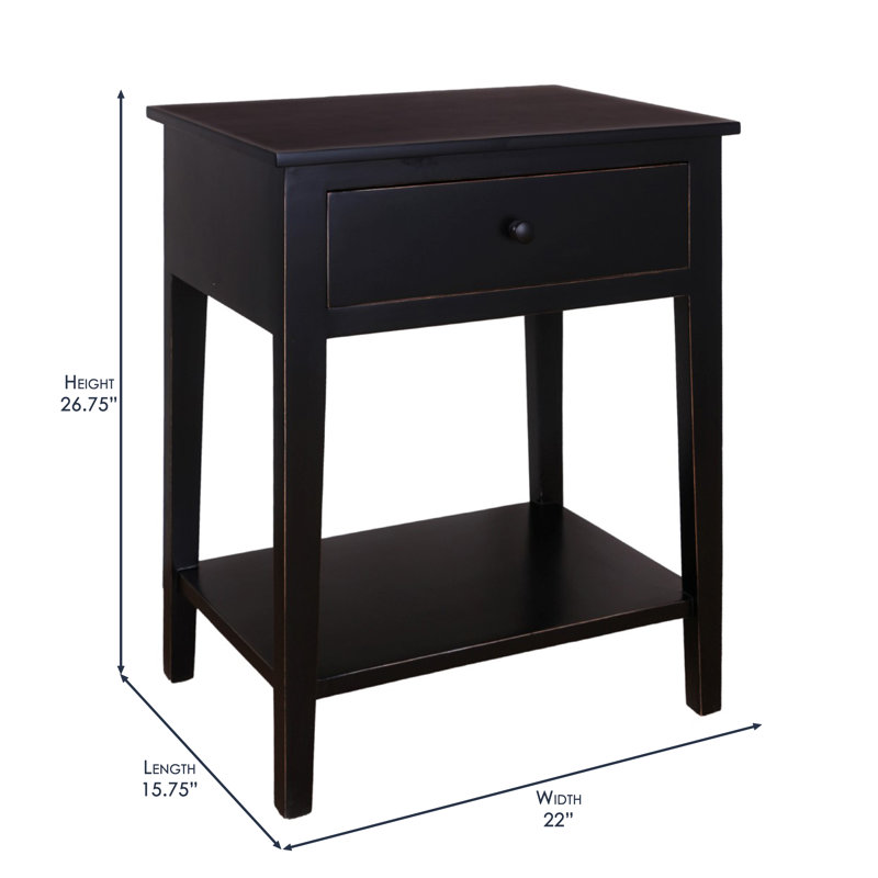 55.9cm W Solid Wood Bedside Table, Black