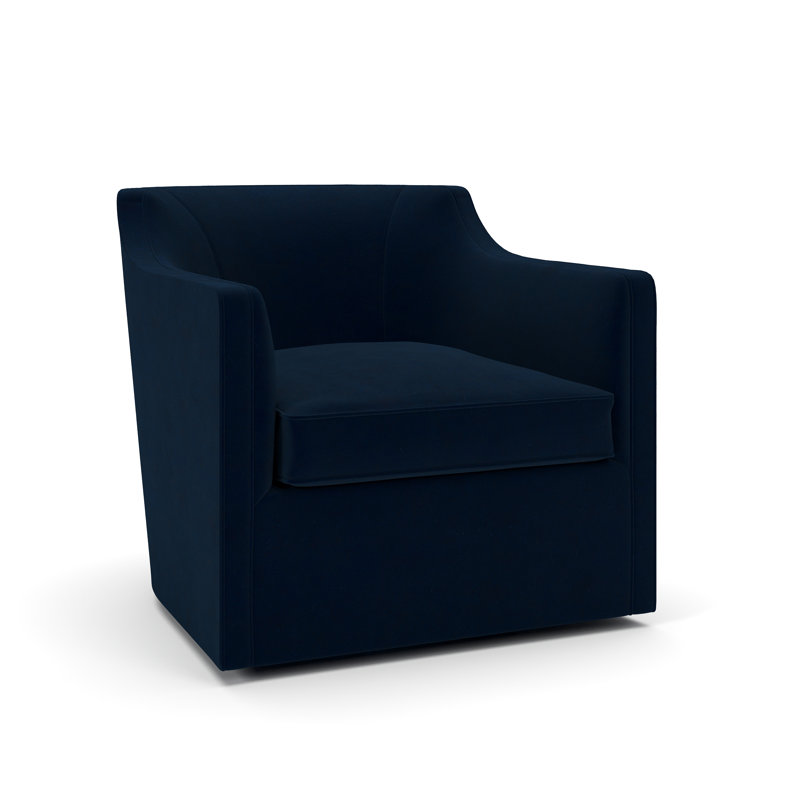 Fauteuil pivotant rembourré Marietta, Velours performance bleu encre Bella