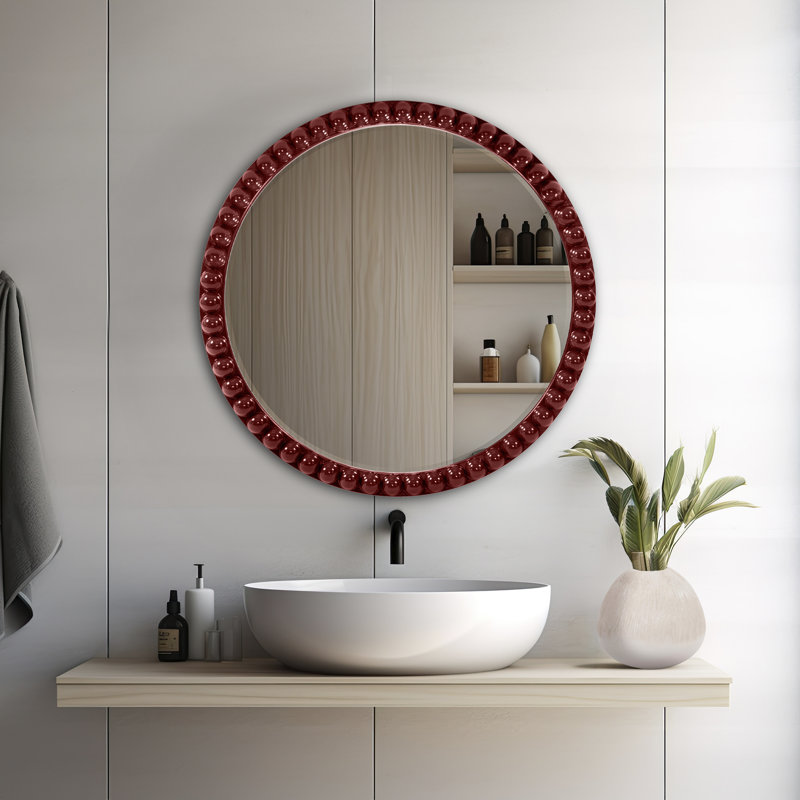 Miroir rond surdimensionné en perles bleu marine brillant, Bourgogne