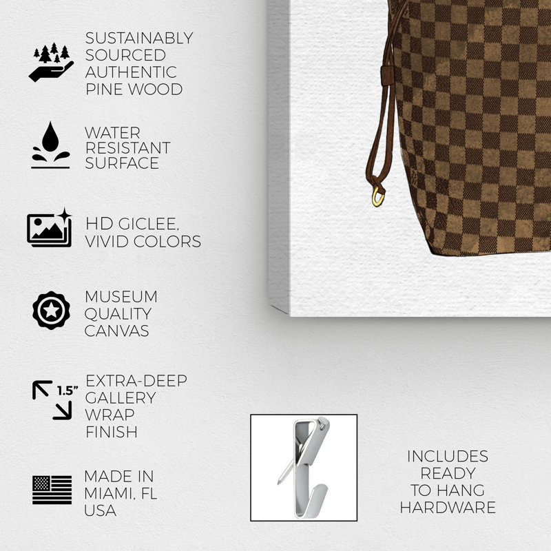 Sac à main Fashion and Glam Royal Chocolate - impression, Toile tendue, H 12 po x l 12 po