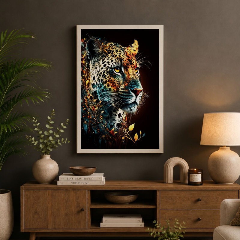 Leopard In Motion Modern - Print, 30x20 - 76.2 x 50.8 cm, Cream Border
