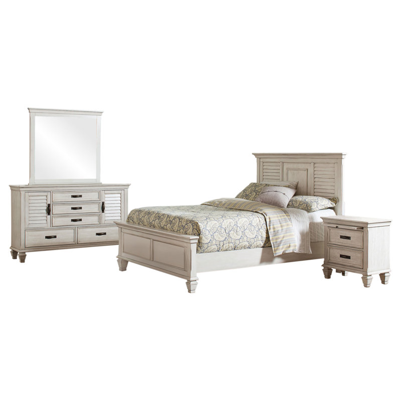 Ensemble de chambre avec grand lit 4 pièces Ranbir - blanc vieilli, Queen, Ivory