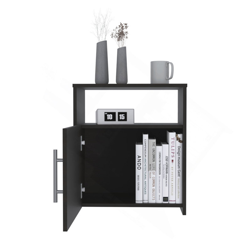 Nightstand Cuarzz, One Cabinet, Black Wengue Finish, Black