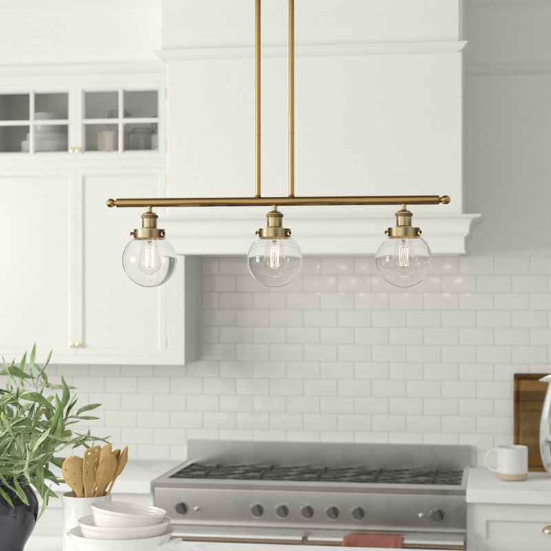 Chippewa 3 - Light Kitchen Island Pendant, No Bulb Included, Clear, Brushed Brass