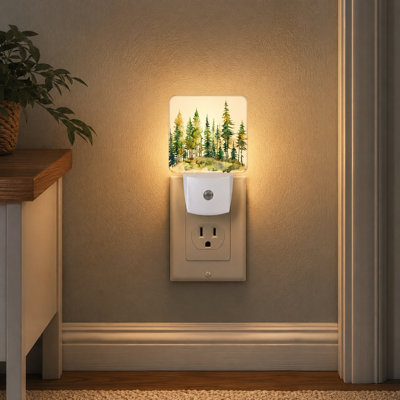 Watercolor Forest Plug-In Night Light with Dusk-to-Dawn Sensor, Decorative Wall Light for Stairway, Hallway and Kitchen, Gift for Boys, Girls, Women and Men