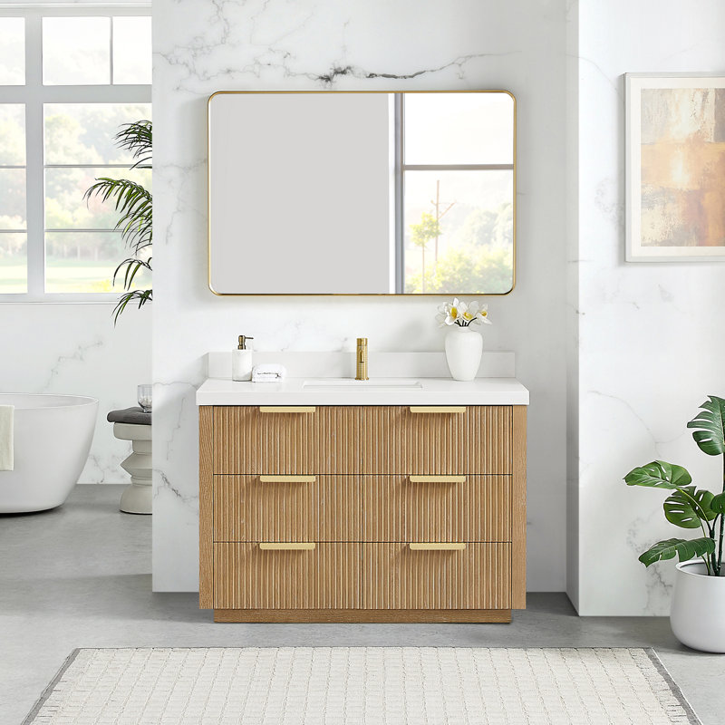 Ensemble de meuble-lavabo simple autoportant 48 po gris cendré délavé avec comptoir en pierre de quartz blanc Santarem, 48"