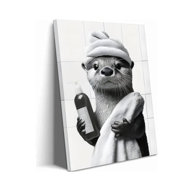 Funny Bathroom Otter Canvas Wall Art Cute Otter Painting Picture Wall Decor Black Bathroom Animal Poster Print Artwork For Home And Office Restroom Home Decoration