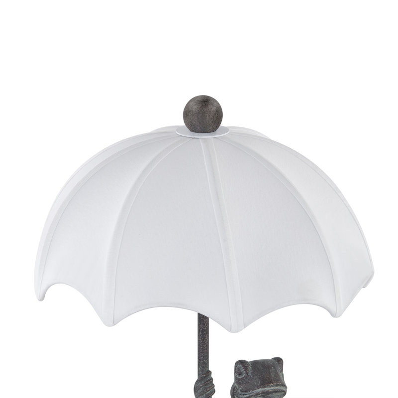 Lampe de table grenouille en résine 23 po bronze avec abat-jour en lin, Blanc, Bronze