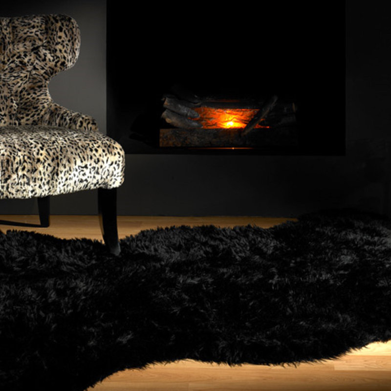 Tapis à poils longs en fausse fourrure noir lavable, Nouveauté 2 pi 3 po x 3 pi 8 po