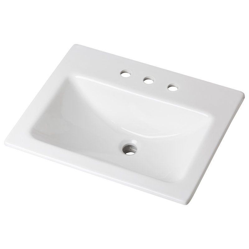 White Vitreous China Rectangular Drop-In Bathroom Sink with Overflow