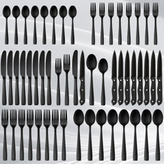 LIANYU 48-Piece Silverware Set with Steak Knives and Organizer Tray,  Stainless Steel Cutlery Flatware Set for 8, Tableware Eating Utensils Set  with