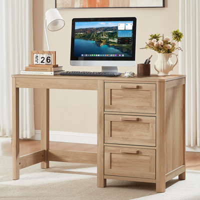 48'' Farmhouse Executive Desk With Storage, Wooden Home Office Desk With Drawer And Vintage Handle, Large Computer Writing Desk For Study, Bedroom, Living Room