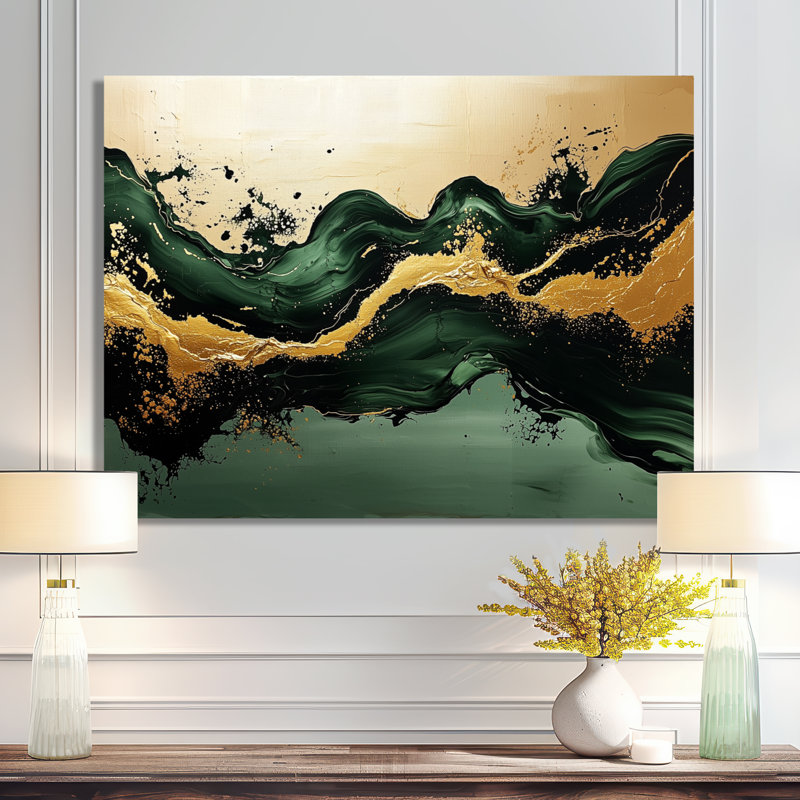 Golden Sands of Emerald Marble Shadows III - impression moderne sur métal marbré, H 30 po x l 40 po