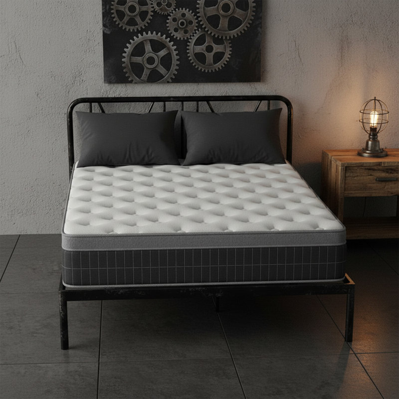 Matelas très grand 10 po dans une boîte, plateau-coussin moyen ferme, ressorts ensachés, support à bord solide, gris, 10"