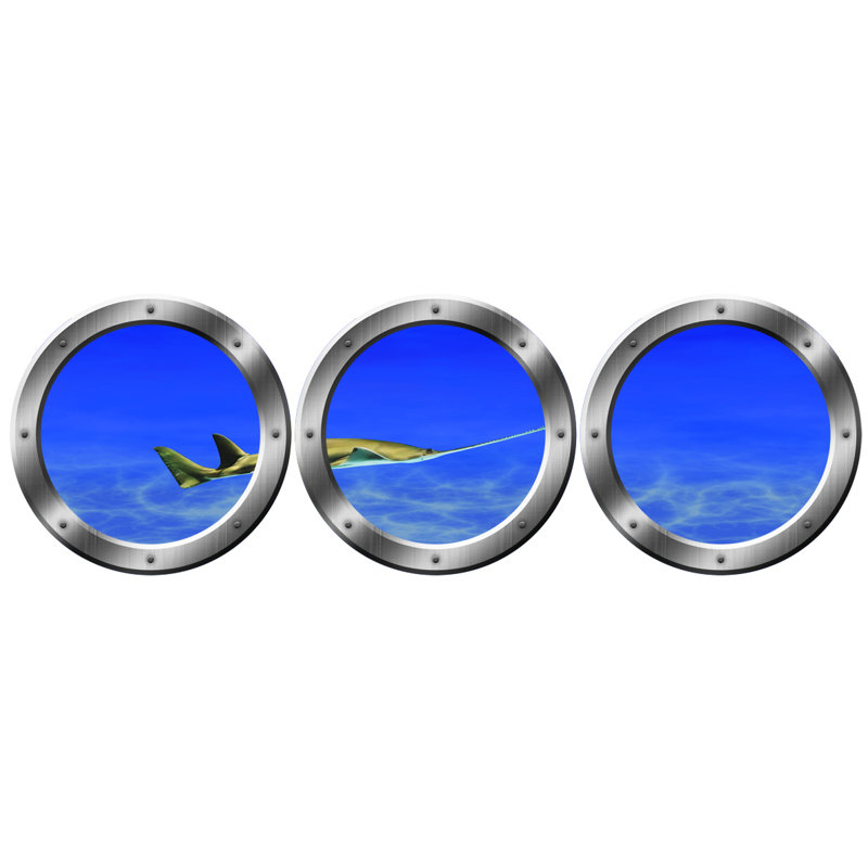 Adhésif décoratif 3 pièces requins animaux, H 20 po x l 20 po x P 0,01 po, Argent