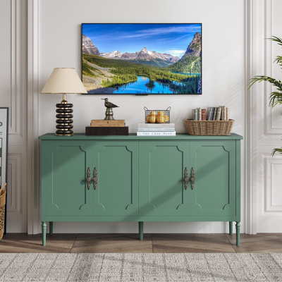 Modern Green 59 Inch Wooden Sideboard Buffet Cabinet with 4 Doors and Adjustable Shelves Large Storage Credenza Coffee Bar for Dining Room Living Room Kitchen Entryway