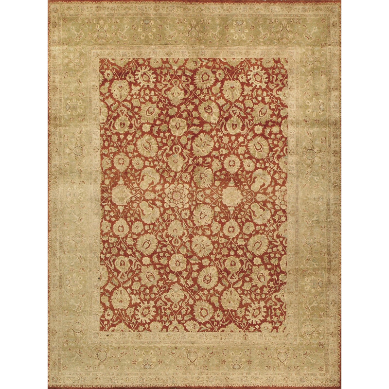 Wool Oriental Area Rug in Beige/Red, Rectangle 6' x 9'