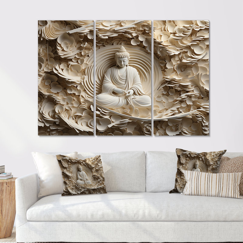 Simple bouddhisme statue I - ensemble d'art mural sur toile bouddhisme, Toile tendue, H 32 po x l 48 po